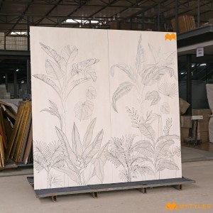 undefined-Vitrified Cream Tropical Floor and Wall Tile Code35774A/B (1200x2400mm, Matt)