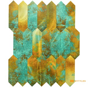 undefined-Gold Metal Mosaic Wall Tile Code31579 (281x345mm, Metallic)