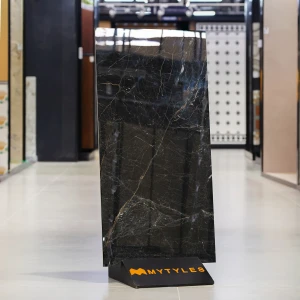 undefined-Vitrified Black Floor and Wall Tile Code37464 (600x1200mm, High-Glossy)