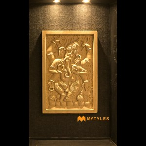 undefined-Teak Dancing Ganesha Stone Mural Code33048 (2x3 Feet, Stone)-MYTMU044