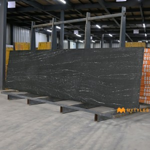 undefined-Vitrified Black Slab Floor and Wall Tile Code22048 (790x3000x15mm, Matt)