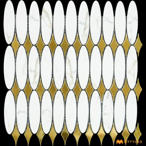 undefined-Imported White Glass Mosaic Tile Code29365 (298x299mm, Metallic)