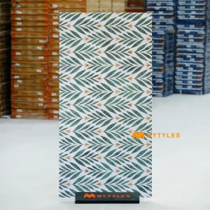 undefined-Blue Palm Frond Matt Vitrified Inlay Tile Code40429 600x1200mm 2Pc