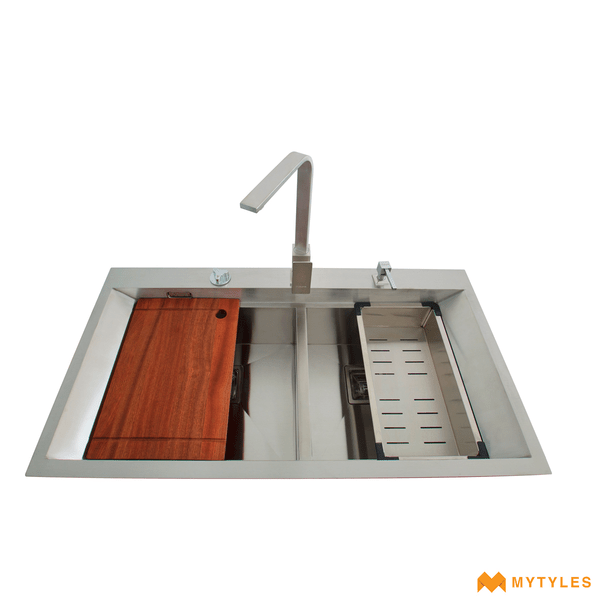 Steel Sink-Futura Kitchen Sink - Intelligent Sink Series FS 3620 IS Code14104 (36x20x9 Inch, Double Bowl)