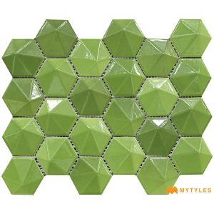 undefined-Imported 3D Green Hexagon Mosaic Wall Tile Code27264 (326x340mm, Glossy)