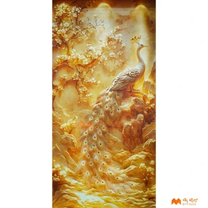 undefined-Vitrified Golden Peacock Wall Poster Tile Code37904 (1200x2400mm, Matt)
