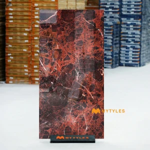 undefined-Red Jasper Breccia Glossy GVT Marble Tile Code40158 600x1200mm 2Pc Pack
