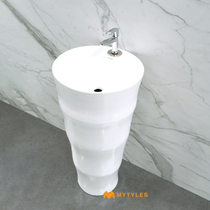 undefined-Globo White Pedestal Designer Wash Basin Code16359 (31x17 Inch, Glossy)