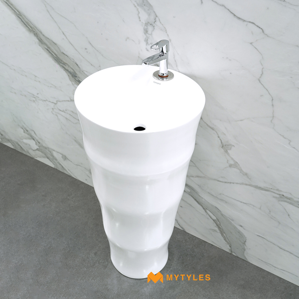Pedestal Wash Basin-Globo White Pedestal Designer Wash Basin Code16359 (31x17 Inch, Glossy)