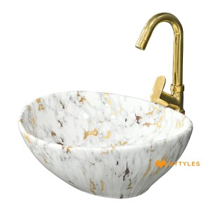 undefined-Ceramic Marble Finish White Wash Basin Code31894 (325x400mm, Glossy)