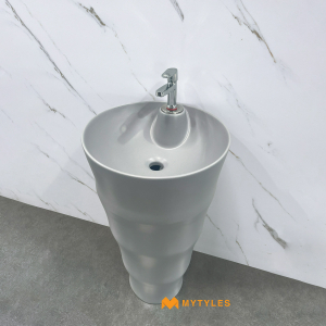 undefined-Globo Grey Pedestal Designer Wash Basin Code28195 (31x17 Inch, Matt)