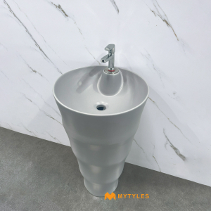 undefined-Globo Grey Pedestal Designer Wash Basin Code28195 (31x17 Inch, Matt)