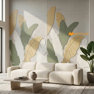 undefined-Botanical Banana Leaf Vitrified Tropical Wall Tile Code39954 1200x2400mm 4Pc Set